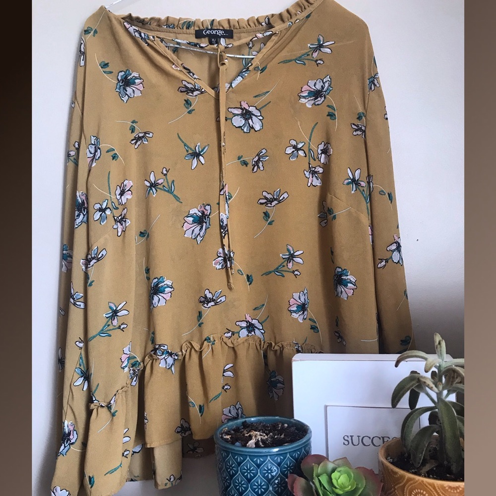 Mustard floral blouse (XL,L)